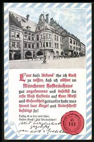 AK München, Urkunde aus dem Hofbräuhaus