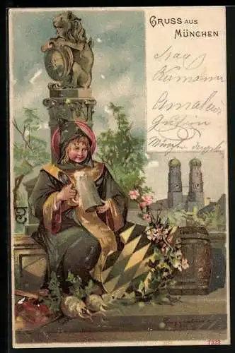 Künstler-AK T.Guggenberger: Münchener Kindl mit Massbier