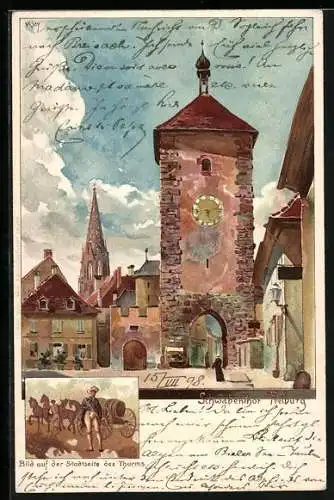 Künstler-AK Heinrich Kley: Freiburg i. B., Schwabentor, Bild auf der Stadtseite des Thurms
