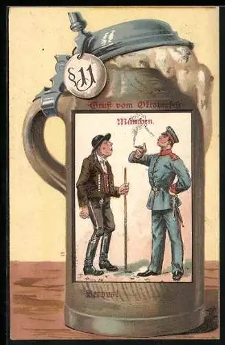 AK München, Oktoberfest, Soldat auf Bierkrug