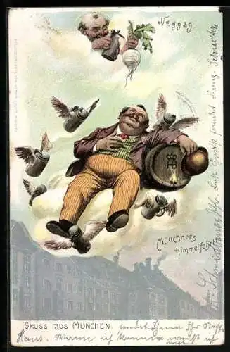 Lithographie Münchners Himmelfahrt!, Trinkerhumor