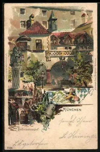 Künstler-AK T.Guggenberger: Münchner Hofbräuhaushof