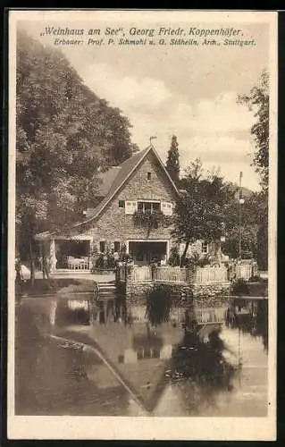 AK Stuttgart, Bau-Ausstellung 1908, Weinhaus am See