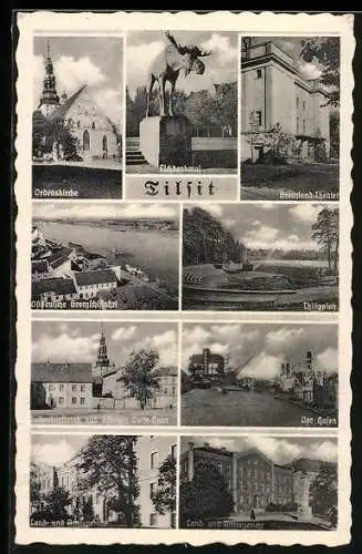 AK Tilsit, Ordenskirche, Hafen, Ludendorffplatz und Königin Luise-Haus