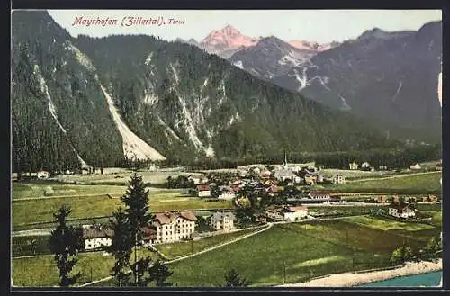 AK Mayrhofen /Zillertal, Teilansicht mit Bergen