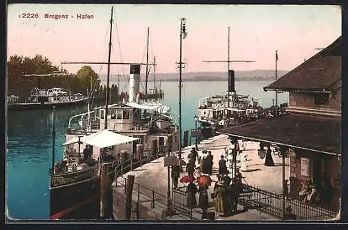 AK Bregenz, Hafen, Dampfer, Leute