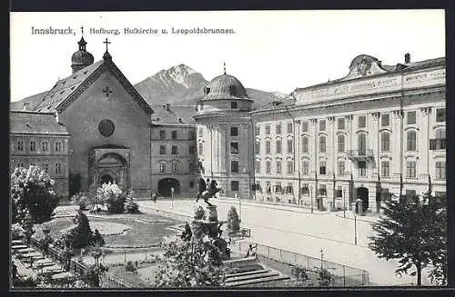 AK Innsbruck, Hofburg, Hofkirche und Leopoldbrunnen