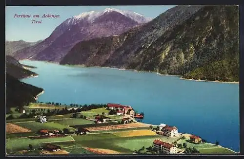 AK Pertisau am Achensee, Totalansicht mit Wasser und Bergen aus der Vogelschau