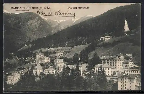 AK Badgastein, Kaiserpromenade mit Kapelle