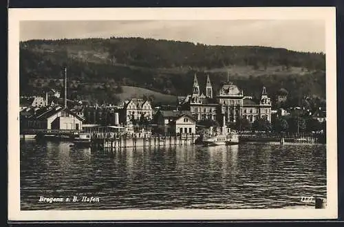 AK Bregenz a. B., Hafen mit Hotel Post