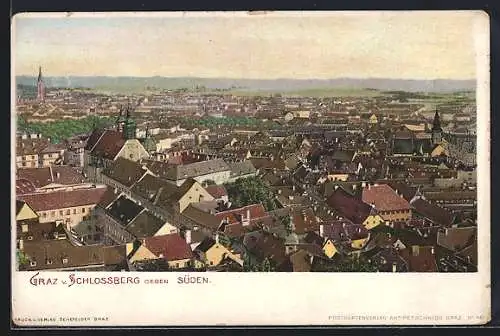 AK Graz, Blick vom Schlossberg gegen Süden