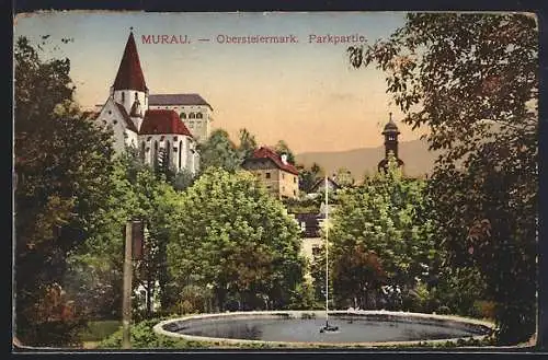 AK Murau, Parkansicht mit Blick zum Schloss