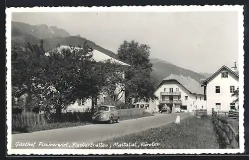 AK Malta /Kärnten, Fischertratten, Gasthof Fischerwirt im Maltatal, Automobil