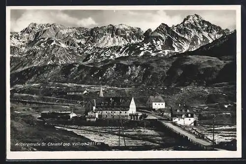 AK St. Christof /Arlbergstrasse St. Christof, Ortspartie mit Strasse gegen Valluga