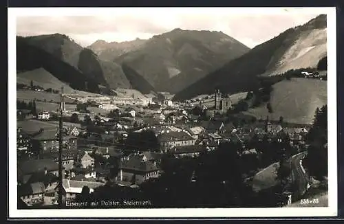 AK Eisenerz, Eisenbahnanlagen am Ortsrand mit Polster