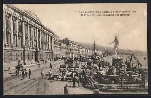 AK Messina, Prima del disastro del 28 dicembre 1908, Il Corso Vittorio Emanuele col Nettuno