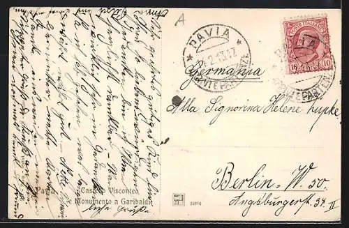 AK Pavia, Castello Visconteo, Monumento a Garibaldi