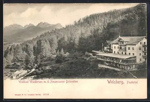 AK Welsberg /Pustertal, Wildbad Waldbrunn mit den Ampezzaner Dolomiten