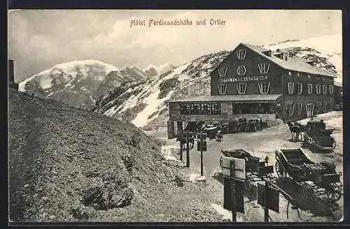 AK Ferdinandshöhe, Hotel Ferdinandshöhe und Ortler im Schnee