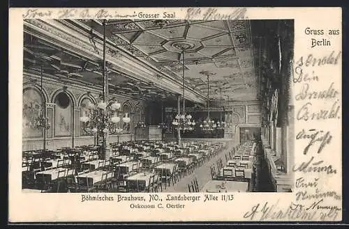 AK Berlin-Friedrichshain, Restaurant Böhmisches Brauhaus, Landsberger Allee 11/13, Inh. C. Oertler
