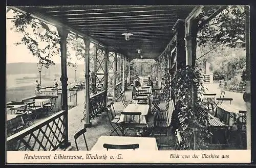 AK Dresden-Wachwitz, Restaurant Elbterrasse, Blick von der Markise aus