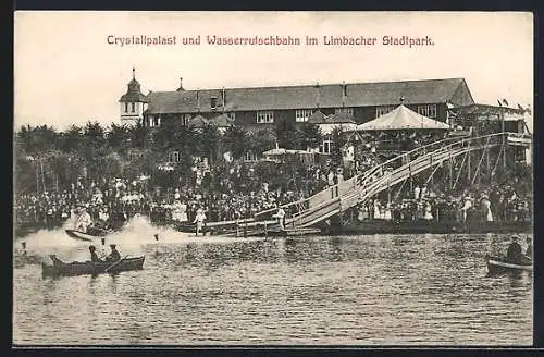 AK Limbach / Sa., Kristallpalast und Wasserrutschbahn während des Volksfestes