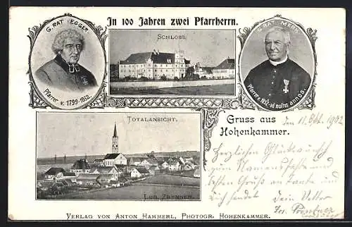 AK Hohenkammer, Schloss und Totalansicht, Porträts der Pfarrherrn Egger und Merk