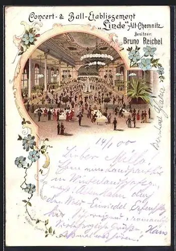 Lithographie Chemnitz, Gasthof und Concerthaus Linde, Bes. Bruno Reichel
