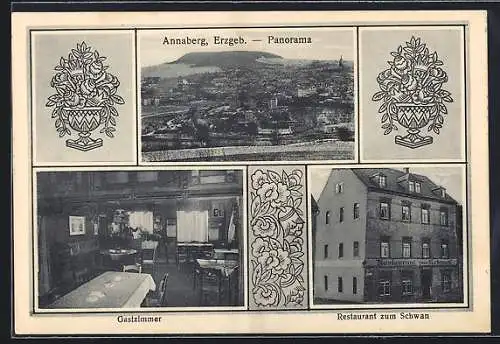 AK Annaberg /Erzgeb., Restaurant zum Schwan, Inh. Paul Sommer, Innenansicht und Panorama