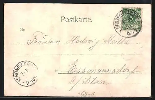 Lithographie Grossheringen, Bahnhof, Neue Saal-Brücke und Dörr-Gemüse-Fabrik