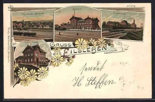 Lithographie Eilsleben, Zuckerfabrik, Kaiserliches Postamt, Bahnhof