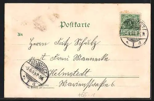 Lithographie Eilsleben, Zuckerfabrik, Kaiserliches Postamt, Bahnhof