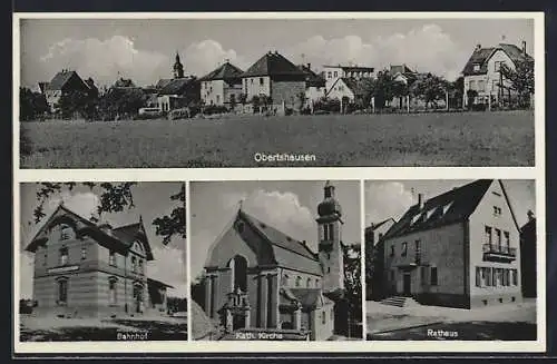 AK Obertshausen, Bahnhof, Katholische Kirche, Rathaus