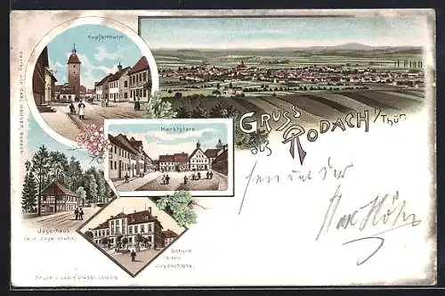 AK Rodach, Kupferturm, Marktplatz, Jägerhaus