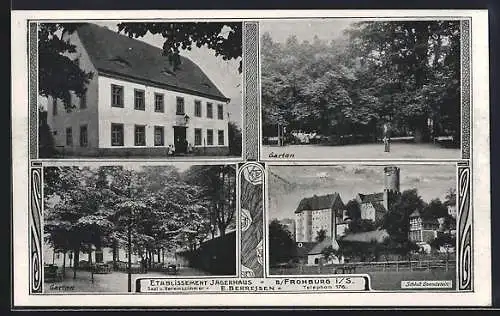 AK Frohburg, Gasthaus Jägerhaus v. E. Berressen mit Gartenlokal, Schloss Gnandstein