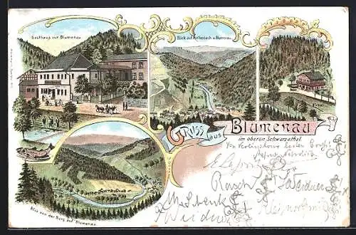 Lithographie Blumenau / Schwarzathal, Gasthaus zur Blumenaum, Partie am Zirkel