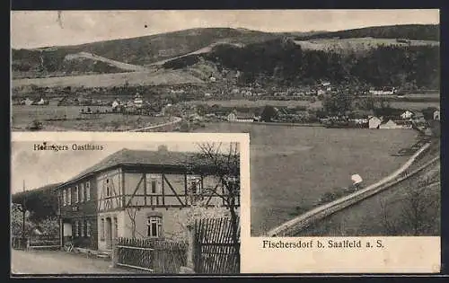 AK Fischersdorf b. Saalfeld, Hennigers Gasthaus und Totalansicht
