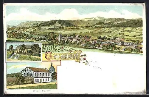 Lithographie Gorndorf, Panorama, Saal, Hofmanns Restaurant