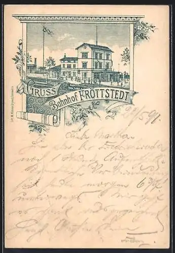 Lithographie Fröttstädt, Blick auf den Bahnhof
