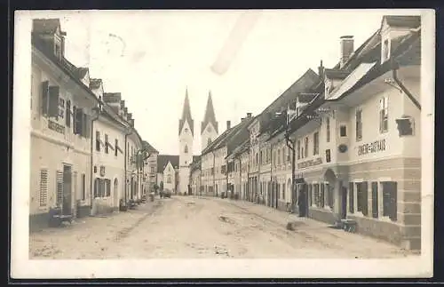 AK St. Andrä /Lavanttal, Einkehr-Gasthaus am Platz, Kirche