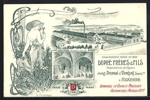 Lithographie Auxerre, Etablissement fondé en 1860, Jules Dupré & Vincent, Le Printemps