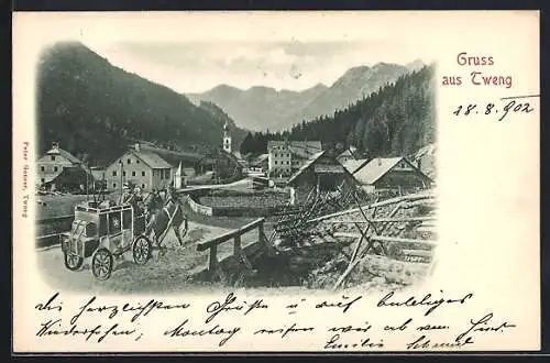 AK Tweng, Ortsansicht mit Pferdekutsche