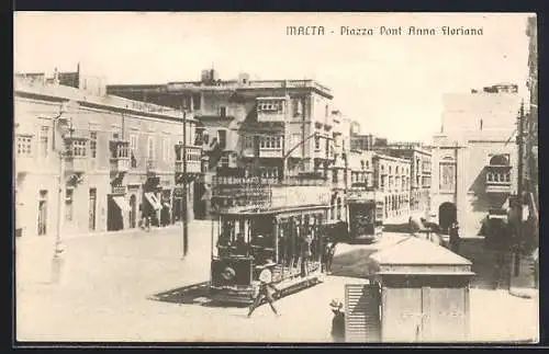 AK Malta, Piazza Pont Anna Floriana, Strassenbahn