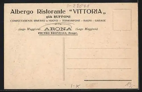 AK Arona /Lago Maggiore, Albergo Ristorante Vittoria già Ruffoni, Pietro Brovelli, Propr.
