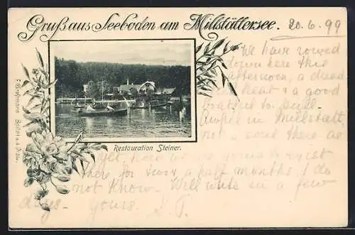 AK Seeboden am Millstättersee, Restaurant Steiner im Blumen-Passepartout
