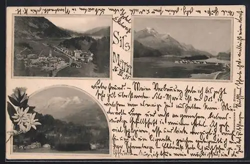 Vorläufer-AK Sils Maria, 1895, Ortsansichten aus der Vogelschau