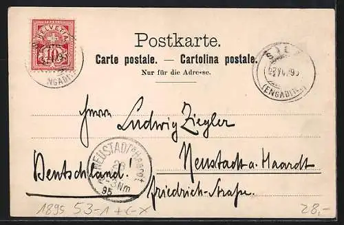 Vorläufer-AK Sils Maria, 1895, Ortsansichten aus der Vogelschau
