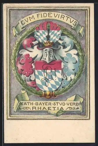 AK Studentenwappen der Kath. Bayer. Studentenverbindung Rhaetia