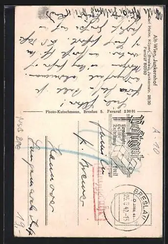 AK Breslau, Wein-, Likör- und Schoppenstube Alt-Wien v. Carl Heinr. Küpen, Junkernstrasse 28 /30