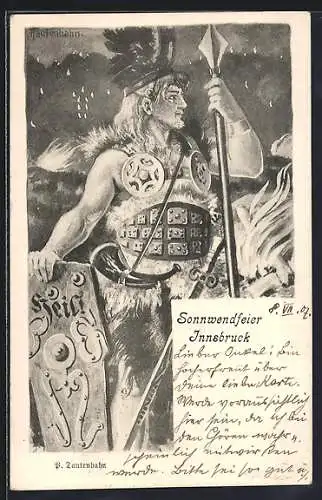 AK Innsbruck, Sonnwendfeier, Germanischer Krieger, Germanenkult
